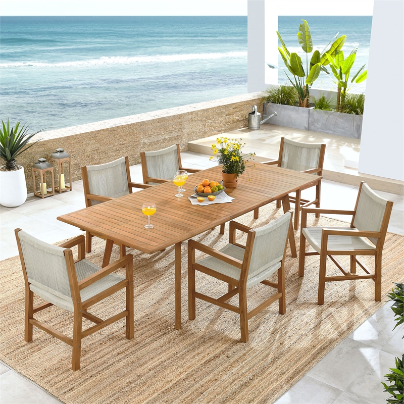 Maklaine 7-Piece Dining Set with Armchairs in Natural Natural