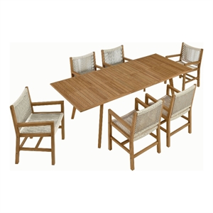 Maklaine 7-Piece Dining Set with Armchairs in Natural Natural