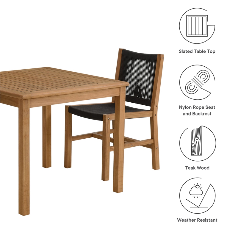 Maklaine 3-Piece Dining Set with Armless Chiars in Natural Black