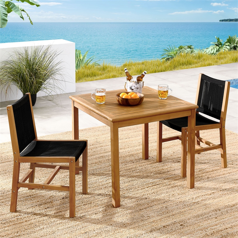 Maklaine 3-Piece Dining Set with Armless Chiars in Natural Black