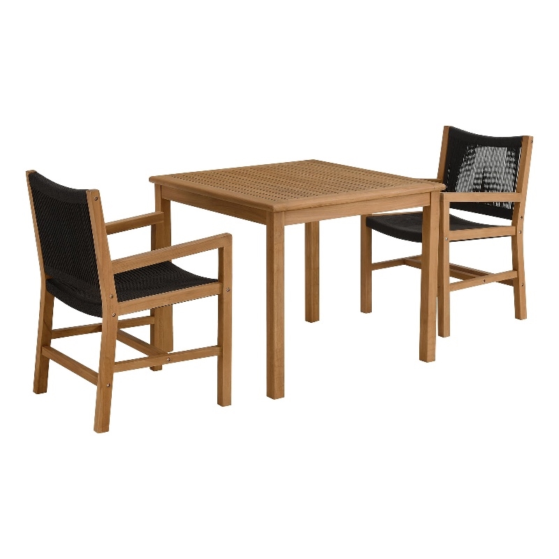 Maklaine Contemporary 3-Piece Dining Set with Armchairs in Natural Black