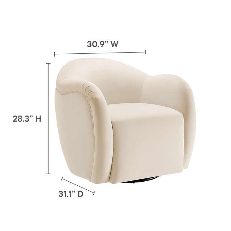 Maklaine Contemporary Performance Velvet Swivel Armchair in Alabaster