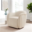 Maklaine Contemporary Performance Velvet Swivel Armchair in Alabaster