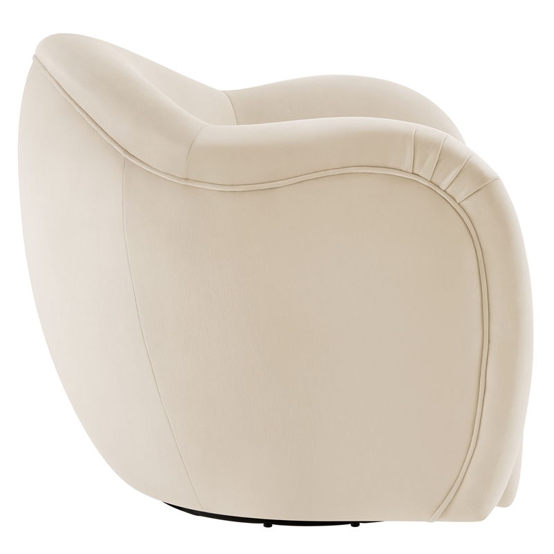 Maklaine Contemporary Performance Velvet Swivel Armchair in Alabaster