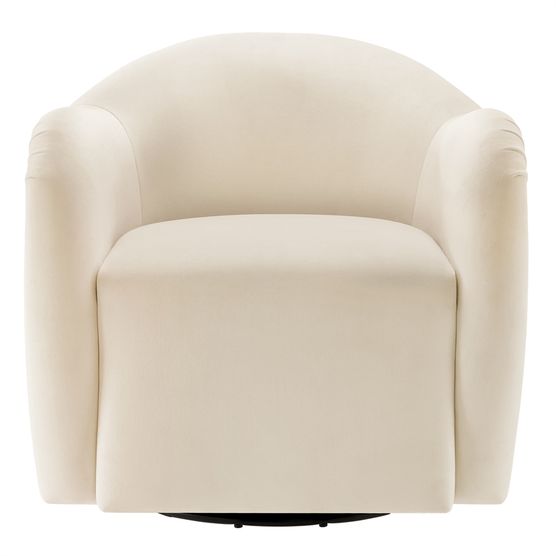 Maklaine Contemporary Performance Velvet Swivel Armchair in Alabaster
