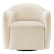 Maklaine Contemporary Performance Velvet Swivel Armchair in Alabaster