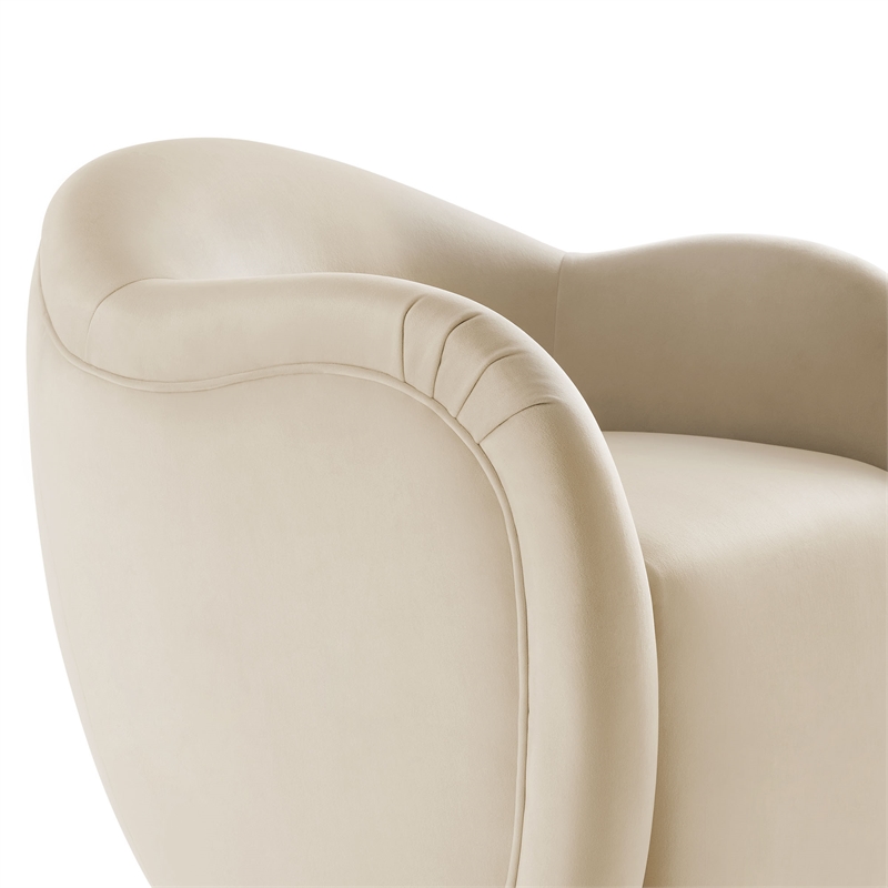 Maklaine Contemporary Performance Velvet Swivel Armchair in Alabaster