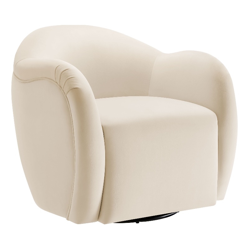 Maklaine Contemporary Performance Velvet Swivel Armchair in Alabaster