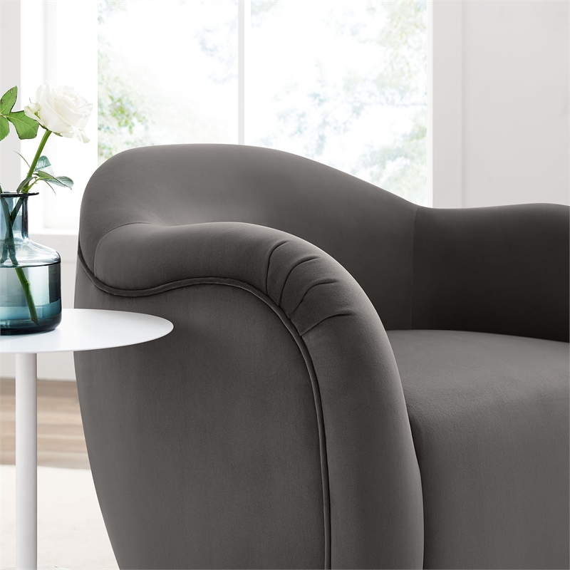 Maklaine Contemporary Performance Velvet Swivel Armchair in Storm Gray
