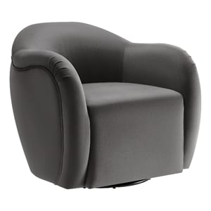 Maklaine Contemporary Performance Velvet Swivel Armchair in Storm Gray