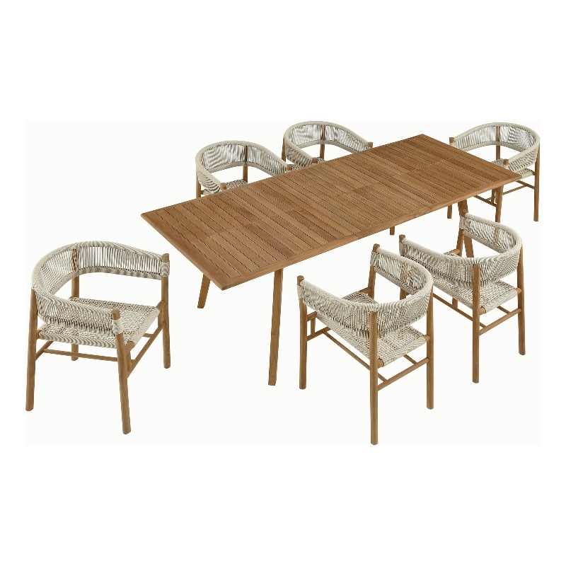 Maklaine 7-Piece Dining Set with Curved-Back Armchairs in Natural Natural