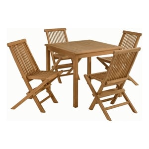 Maklaine 5-Piece Dining Set with Folding Chairs in Natural Natural