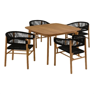 Maklaine 5-Piece Dining Set with Curved-Back Armchairs in Natural Black