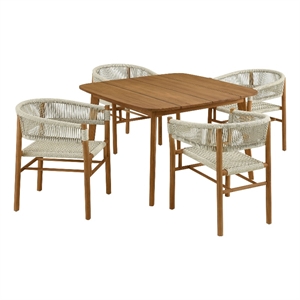Maklaine 5-Piece Dining Set with Curved-Back Armchairs in Natural Natural