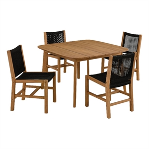 Maklaine 5-Piece Dining Set with Armless Chairs in Natural Black