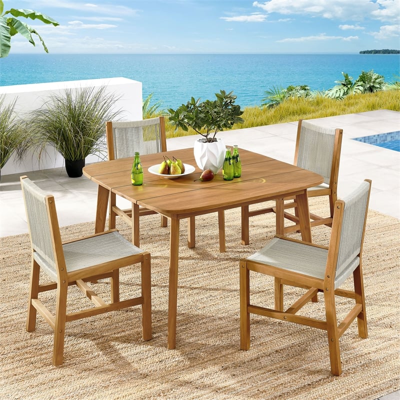 Maklaine 5-Piece Dining Set with Armless Chairs in Natural Natural