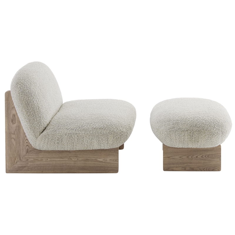 Maklaine Contemporary Accent Chair and Ottoman Set in Pearl Oak