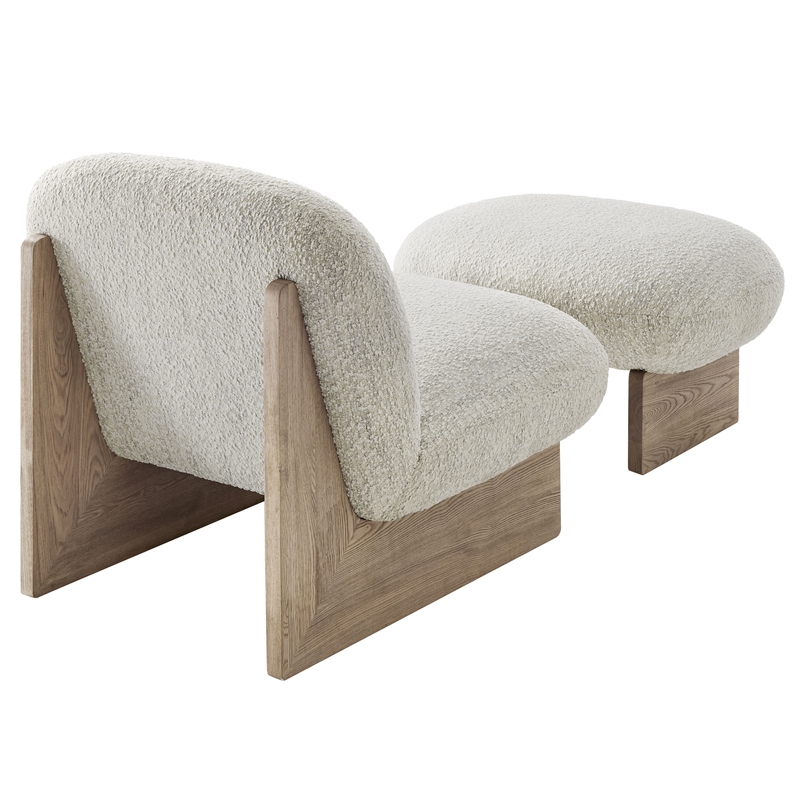 Maklaine Contemporary Accent Chair and Ottoman Set in Pearl Oak