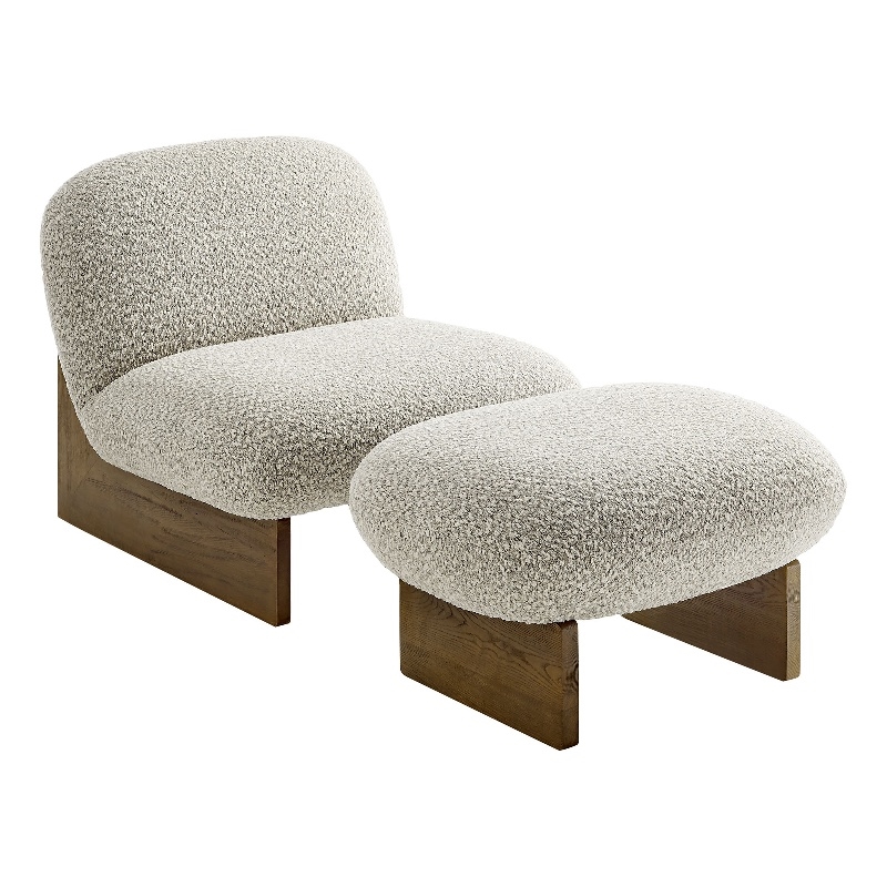 Maklaine Contemporary Accent Chair and Ottoman Set in River Rock Walnut