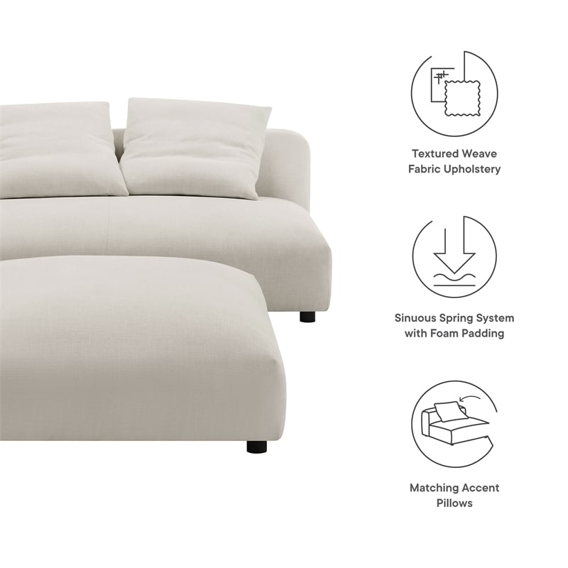 Maklaine Contemporary Armless Loveseat and Ottoman Set in Salt