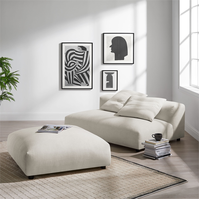 Maklaine Contemporary Armless Loveseat and Ottoman Set in Salt