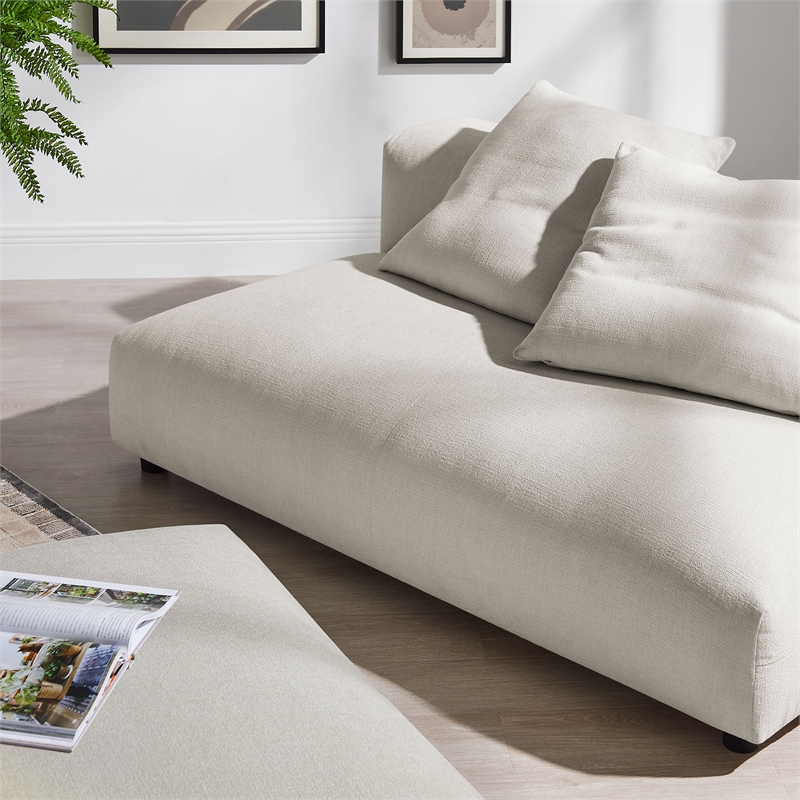 Maklaine Contemporary Armless Loveseat and Ottoman Set in Salt