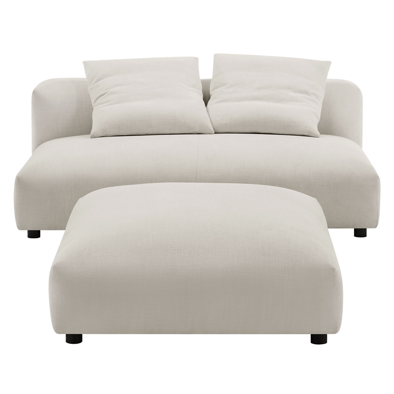 Maklaine Contemporary Armless Loveseat and Ottoman Set in Salt