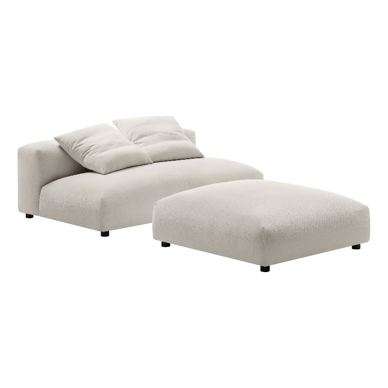 Maklaine Contemporary Armless Loveseat and Ottoman Set in Salt