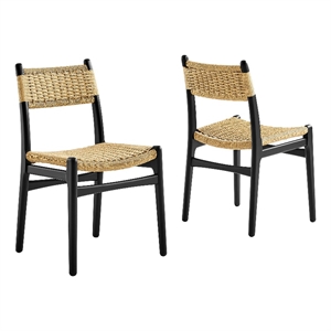 Maklaine Contemporary Dining Side Chairs Set of 2 in Black Natural