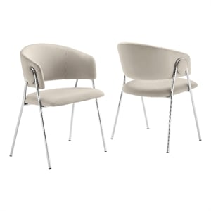 Maklaine Contemporary Dining Chair Set of 2 in Almond Silver