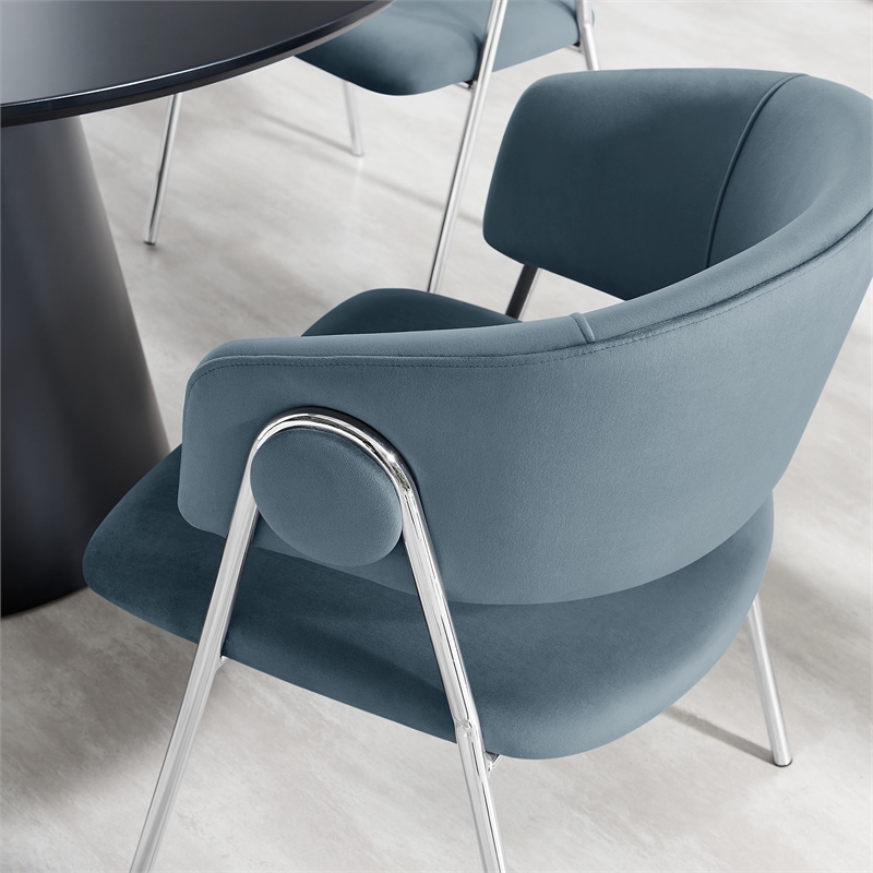 Maklaine Contemporary Upholstered Dining Chair Set of 2 in Cadet Blue