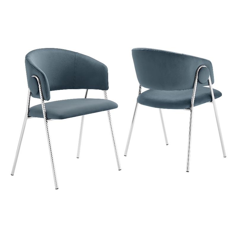 Maklaine Contemporary Upholstered Dining Chair Set of 2 in Cadet Blue