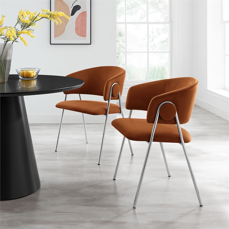 Maklaine Contemporary Upholstered Dining Chair Set of 2 in Rust Silver