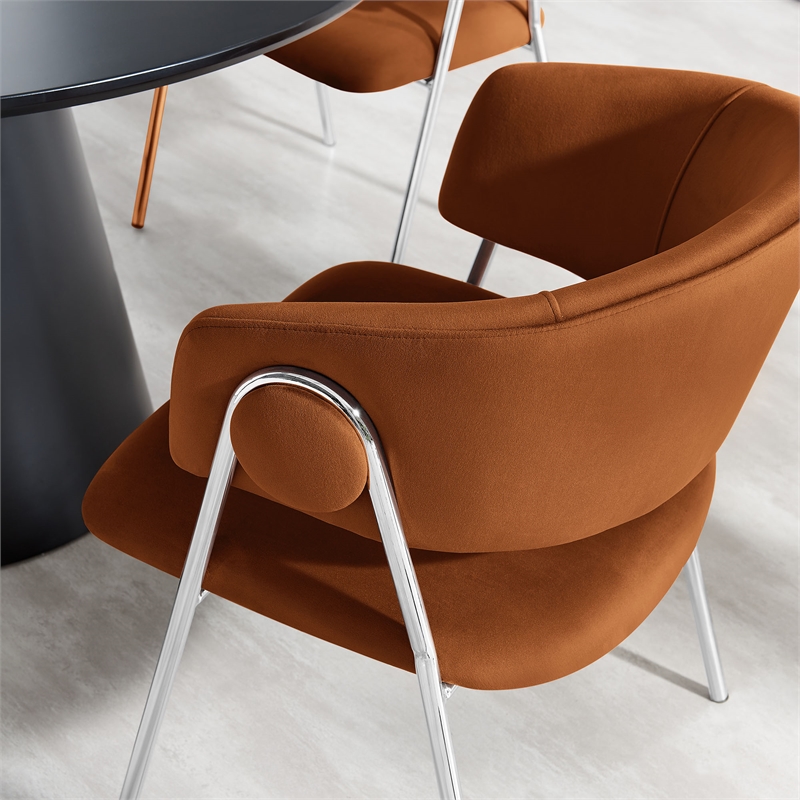 Maklaine Contemporary Upholstered Dining Chair Set of 2 in Rust Silver