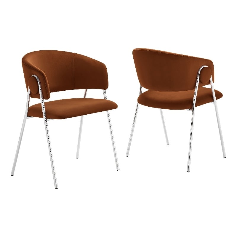 Maklaine Contemporary Upholstered Dining Chair Set of 2 in Rust Silver