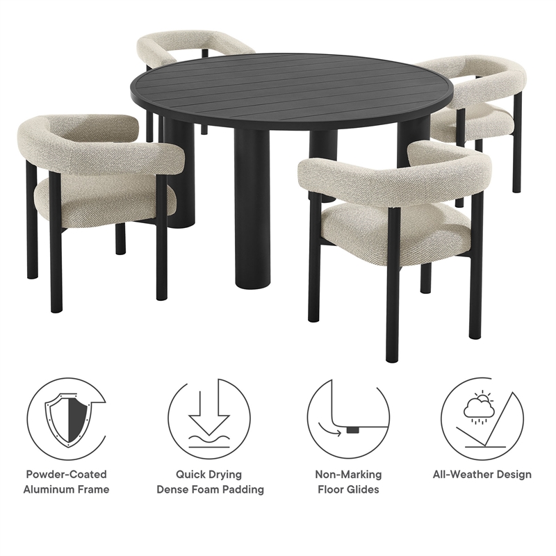Maklaine 5-Piece Dining Table and Chairs Set in Ivory Graphite