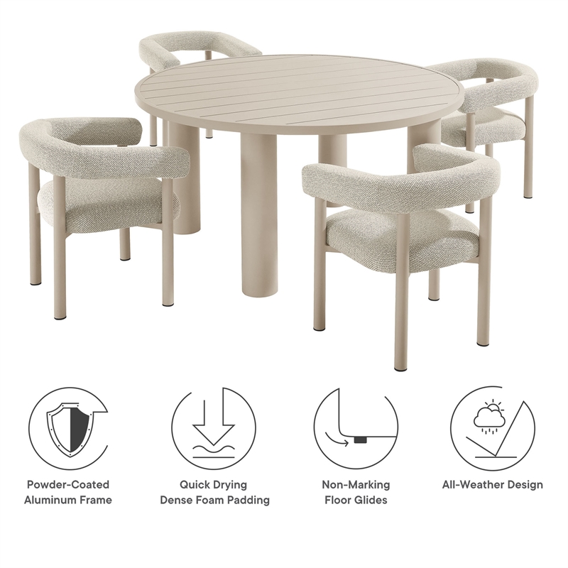 Maklaine Contemporary 5-Piece Dining Table and Chairs Set in Ivory Taupe