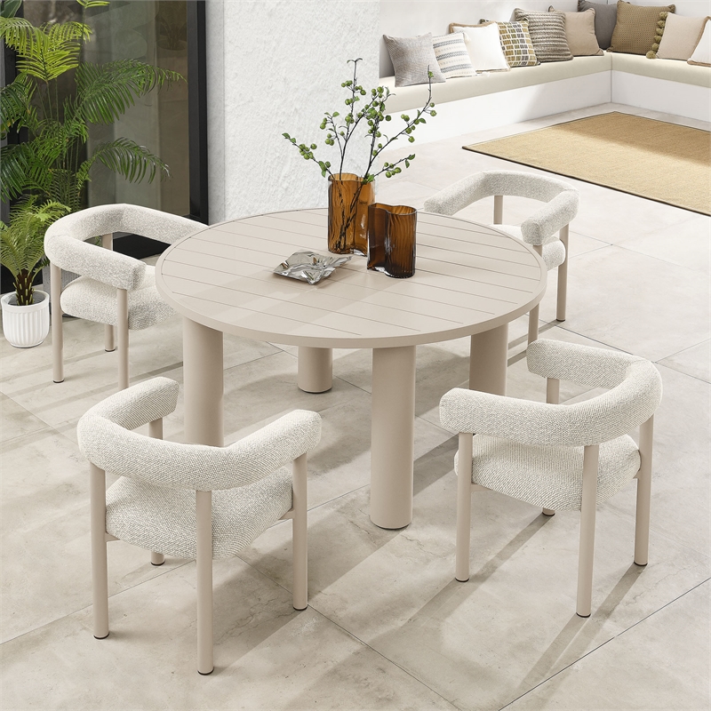 Maklaine Contemporary 5-Piece Dining Table and Chairs Set in Ivory Taupe