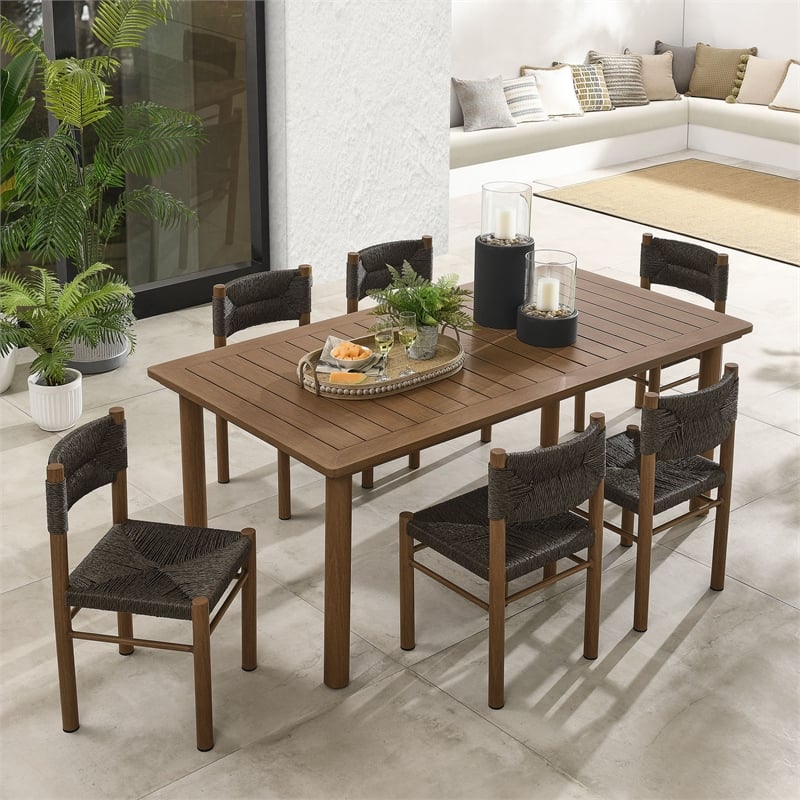 Maklaine Contemporary 7-Piece Dining Table and Chairs Set in Walnut