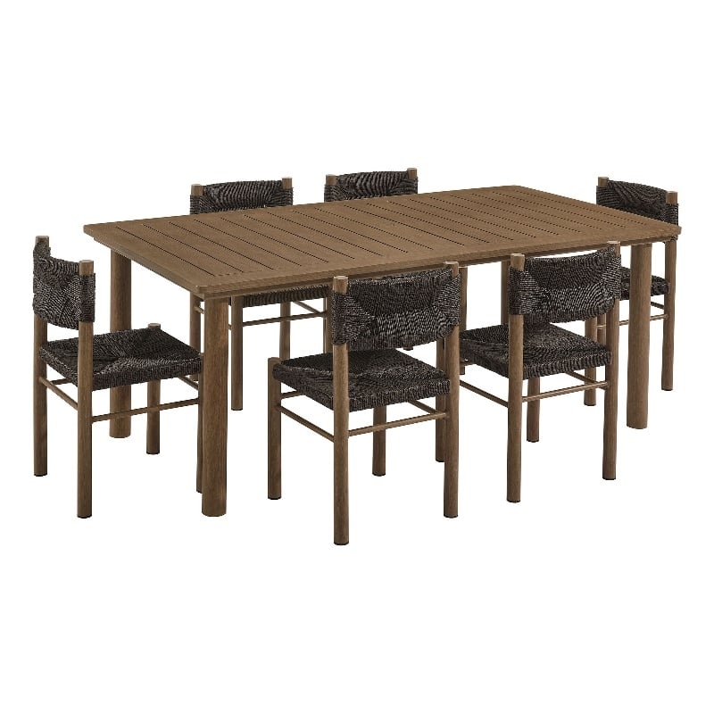 Maklaine Contemporary 7-Piece Dining Table and Chairs Set in Walnut