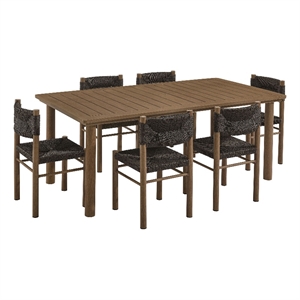 Maklaine Contemporary 7-Piece Dining Table and Chairs Set in Walnut