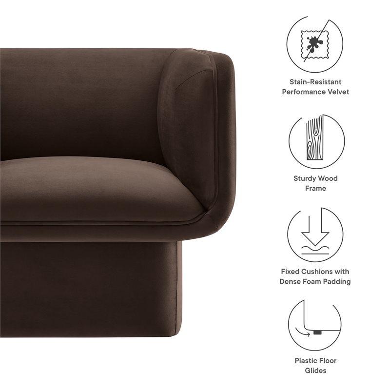 Maklaine Contemporary Performance Velvet Accent Chair in Chocolate Brown