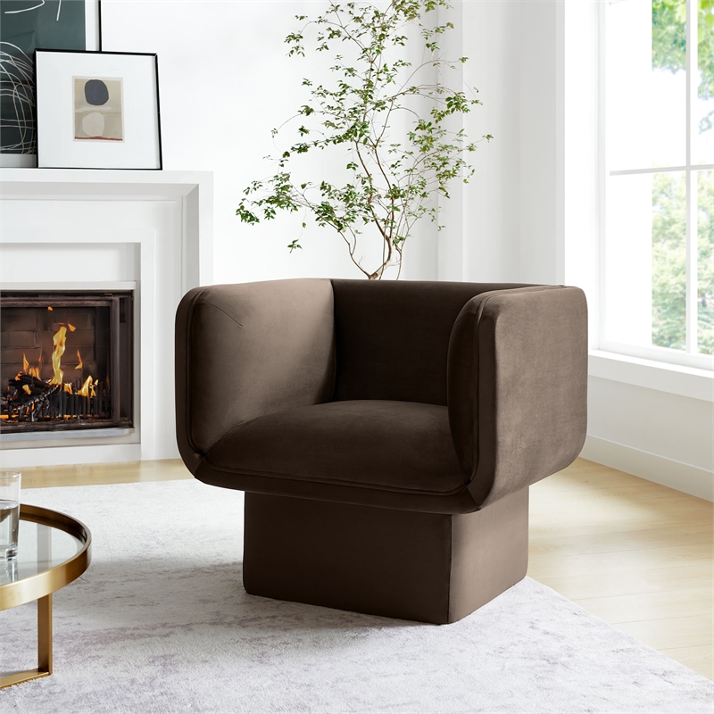 Maklaine Contemporary Performance Velvet Accent Chair in Chocolate Brown