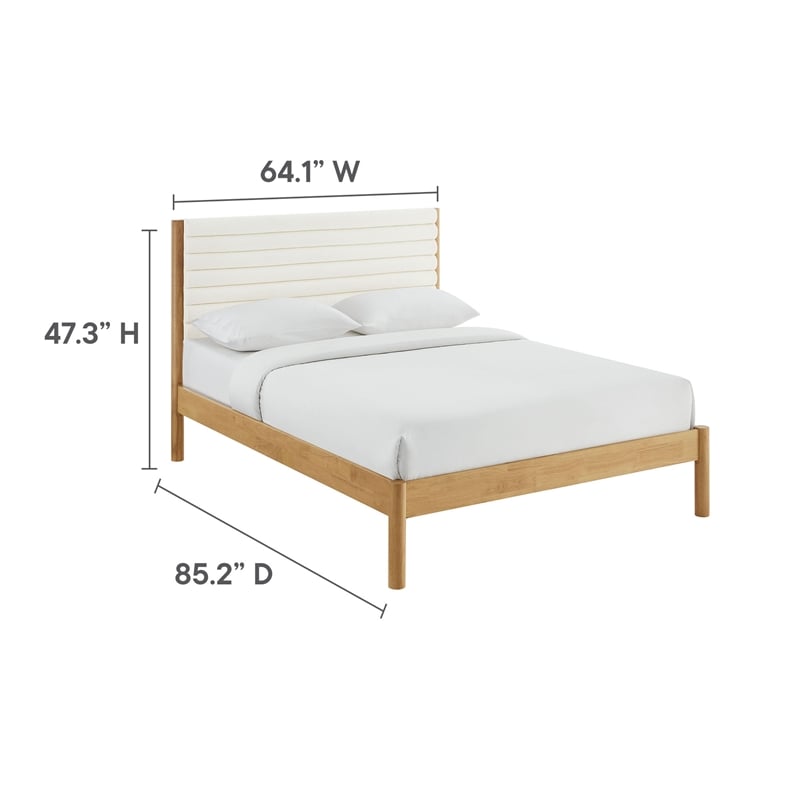 Maklaine Contemporary Channel Tufted Queen Platform Bed in Feather Oak