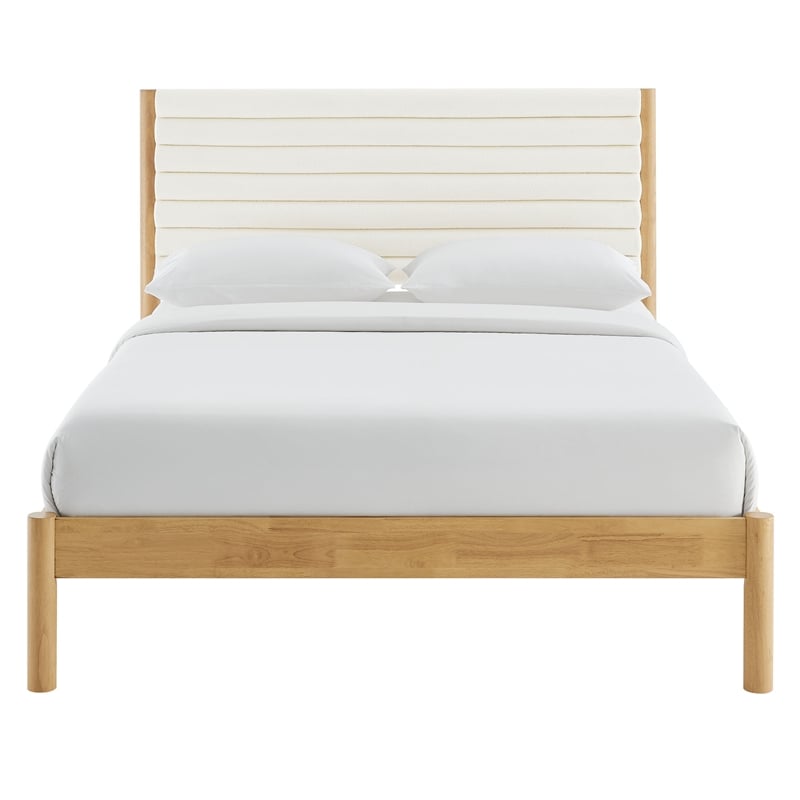 Maklaine Contemporary Channel Tufted Queen Platform Bed in Feather Oak