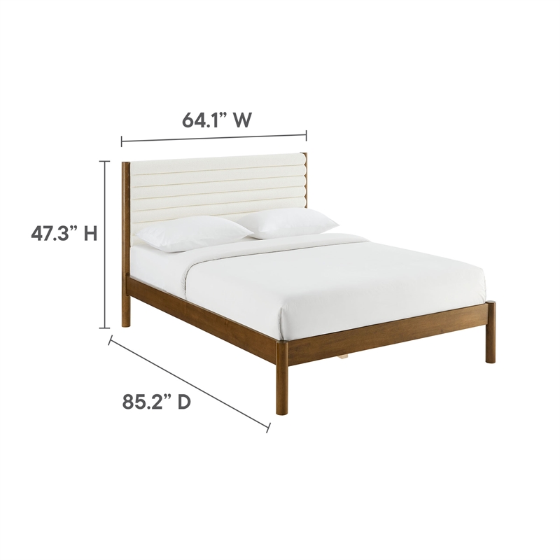 Maklaine Contemporary Channel Tufted Queen Platform Bed in Feather Walnut