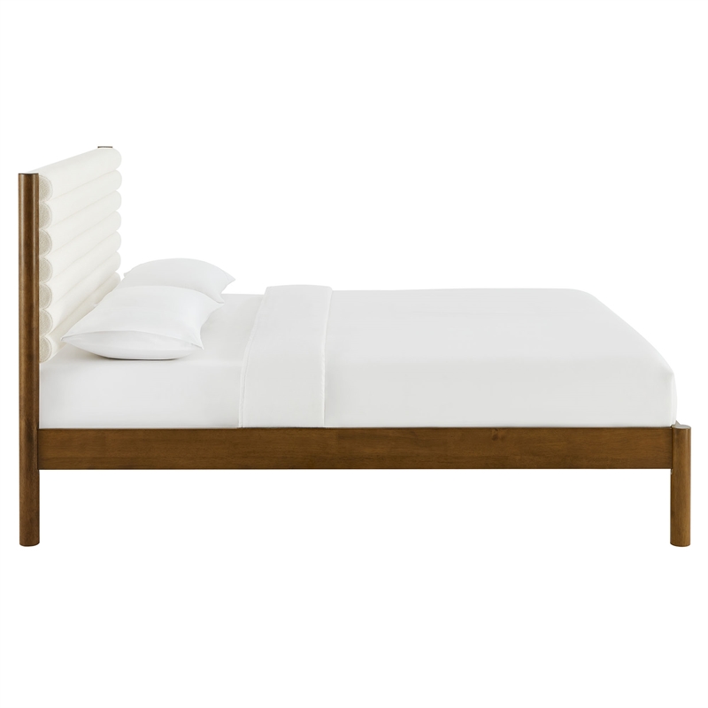 Maklaine Contemporary Channel Tufted Queen Platform Bed in Feather Walnut