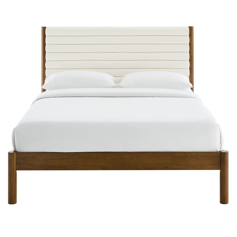 Maklaine Contemporary Channel Tufted Queen Platform Bed in Feather Walnut