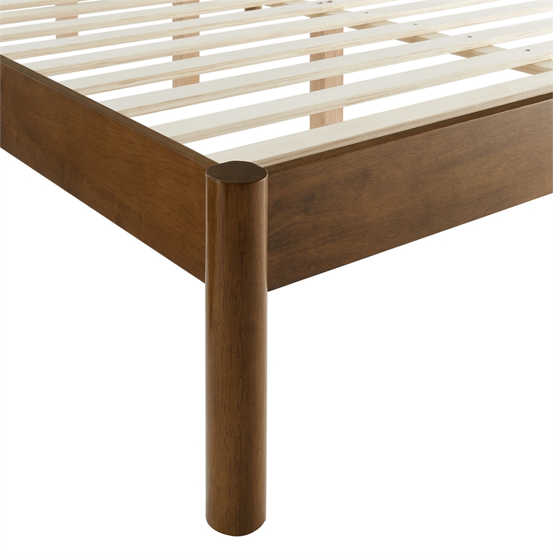 Maklaine Contemporary Channel Tufted Queen Platform Bed in Feather Walnut