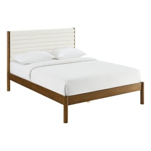 Maklaine Contemporary Channel Tufted Queen Platform Bed in Feather Walnut